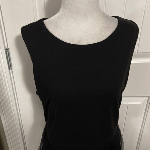 PAPILLION Black sleeveless dress w/ tulle floral embroidered hem ~ MEDIUM LARGE - Picture 4 of 15